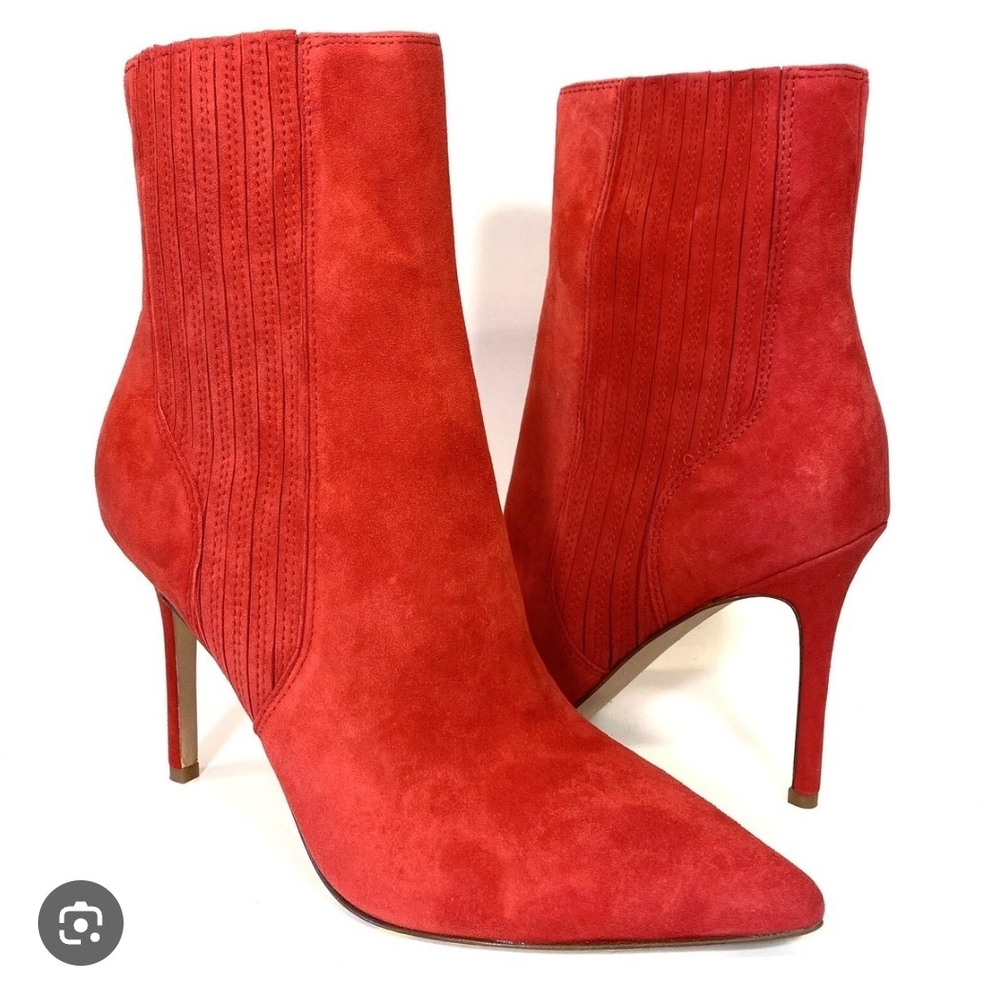 Vaneli Red Suede Pointed Toe Stiletto Ankle Boots